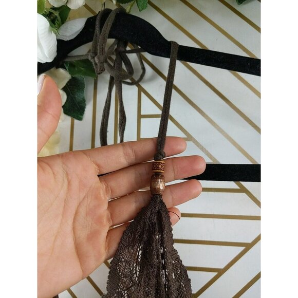 GUESS Women's Brown Halter Neck Top Tank Boho Beaded Drape Flowy Size M NEW - Picture 6 of 11